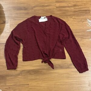NWT Newbury Kustom Maroon Textured Tie-Front Blouse